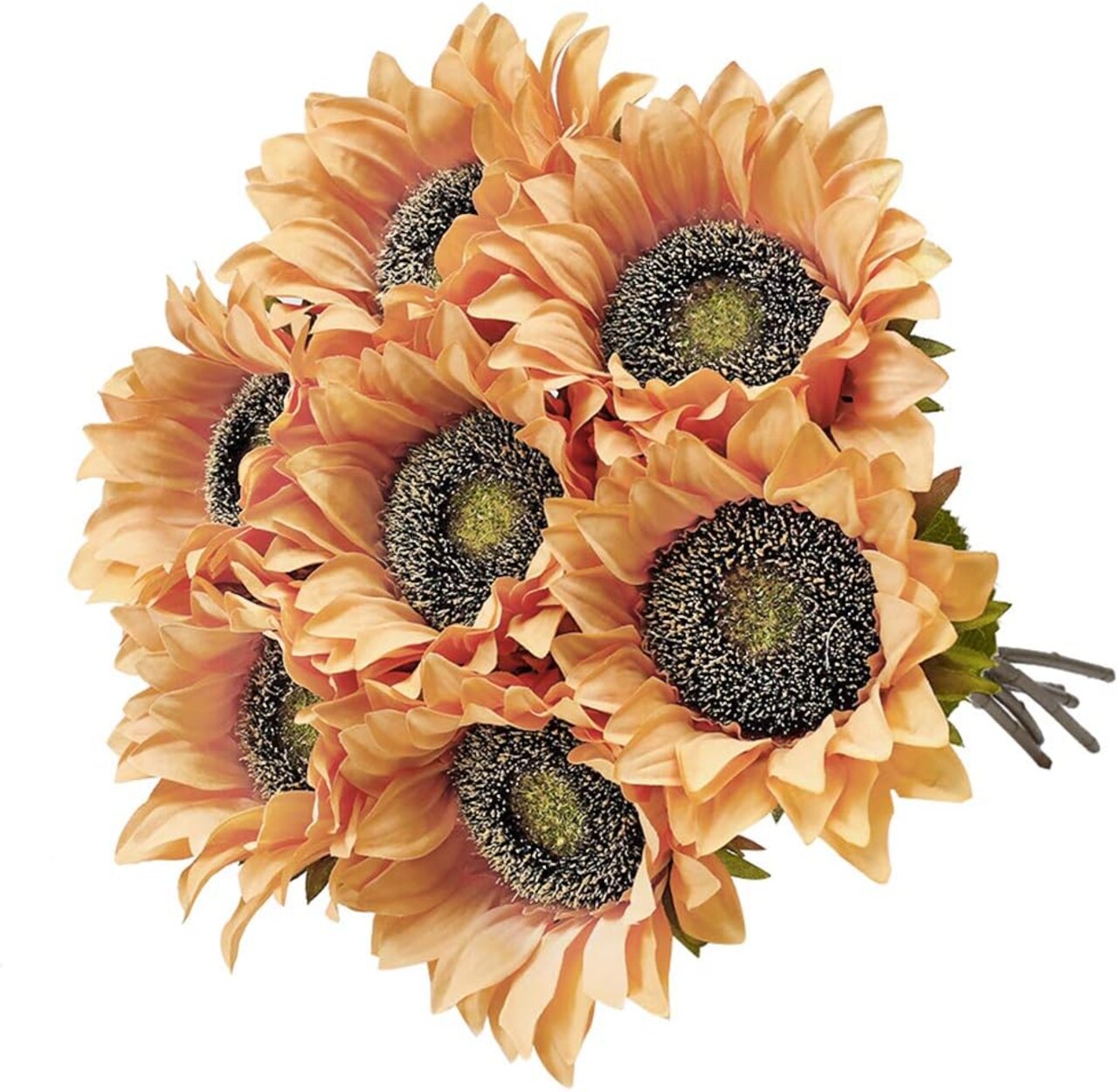 7PCS Vintage Sunflowers Artificial Flowers Silk Flower with Stem Fall Sunflower Decorations for Home Wedding Party Birthday Bulk Dark Center Single Autumn